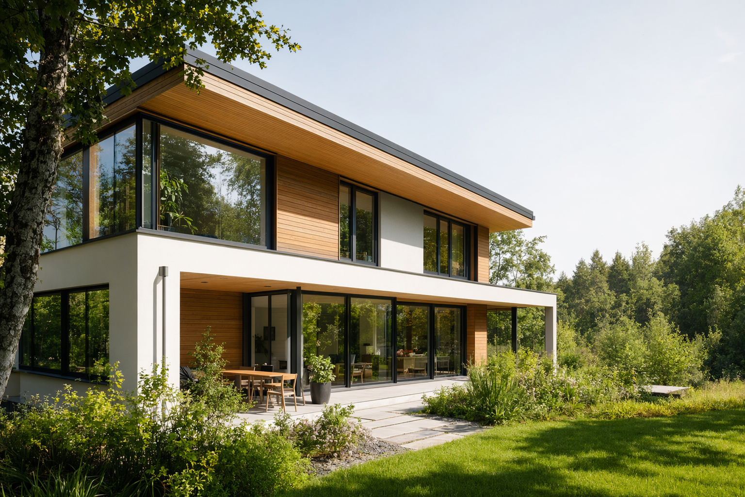 A bright, well-built passive home with thick insulated walls and large efficient windows